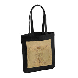 Vitruvian Man Riding Bicycle 100% Organic Cotton Black Tote